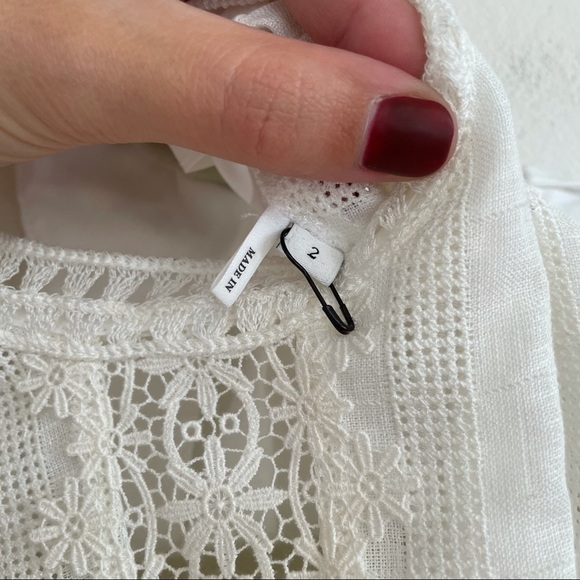 SANDRO white long sleeve cut out crochet blouse mock neck scallop floral keyhole - Picture 5 of 9